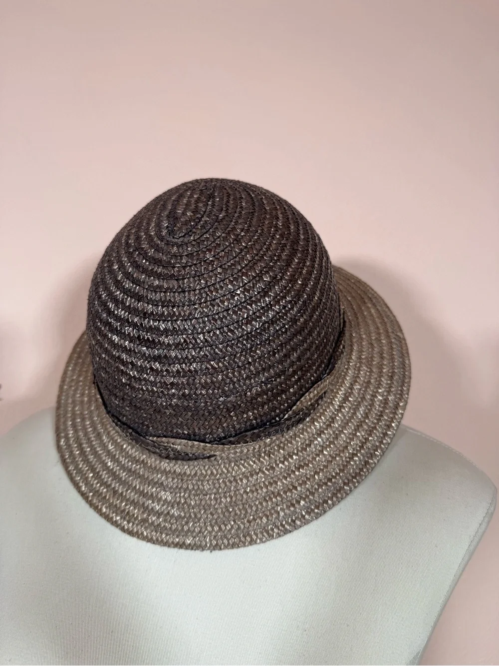 Vintage Italian Brandeis natural straw Grey tan Art deco short brim sun hat - Picture 16 of 17